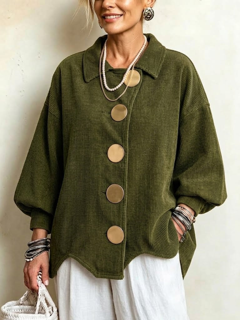 Chaqueta Oversize de Pana con Botones Metálicos
