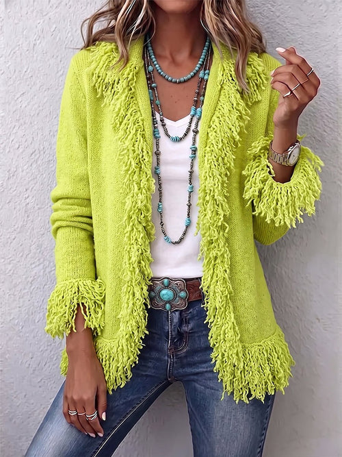 Cárdigan de Punto Verde Lima con Flecos Boho - LOVRA DESIGN