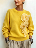 Jersey Amarillo de Punto con Flores 3D