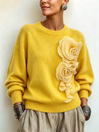Jersey Amarillo de Punto con Flores 3D