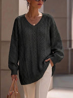Jersey de Punto Trenzado con Cuello Pico