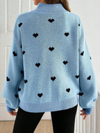Jersey de Punto con Media Cremallera y Corazones