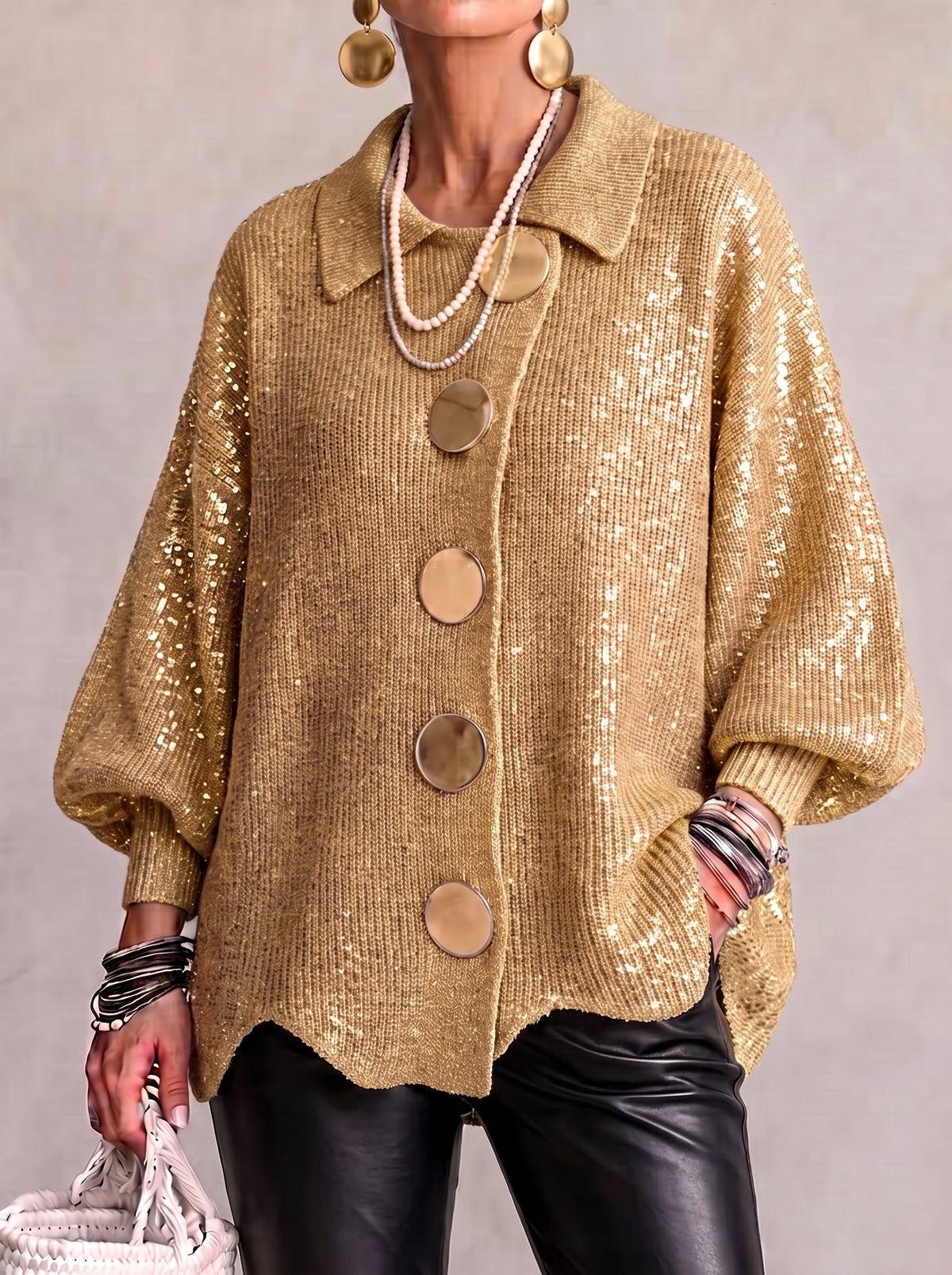 Cárdigan de Punto Oversize con Botones Metálicos