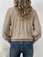 Jersey de Punto Trenzado Vertical con Cuello Redondo