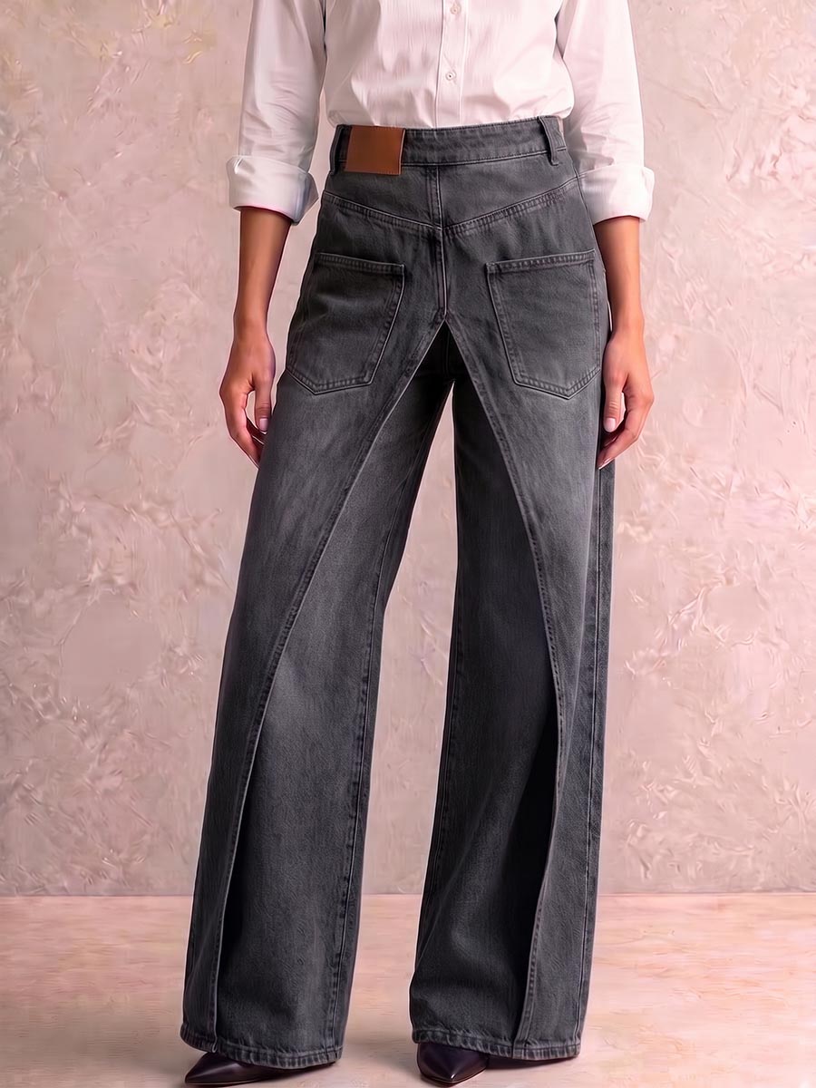 Vida jeans med hög midja och öppen V-skärning i midjan