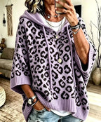 Sudadera de Punto con Capucha y Estampado Leopardo