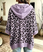 Sudadera de Punto con Capucha y Estampado Leopardo