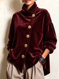 Blusa de Terciopelo Asimétrica con Botones Dorados