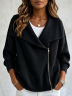 Chaqueta de Punto con Solapa y Doble Cremallera