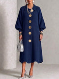 Vestido de Punto Azul Marino con Hebilla y Cuello Solapa