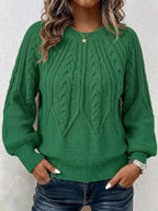 Jersey de Punto Trenzado Vertical con Cuello Redondo