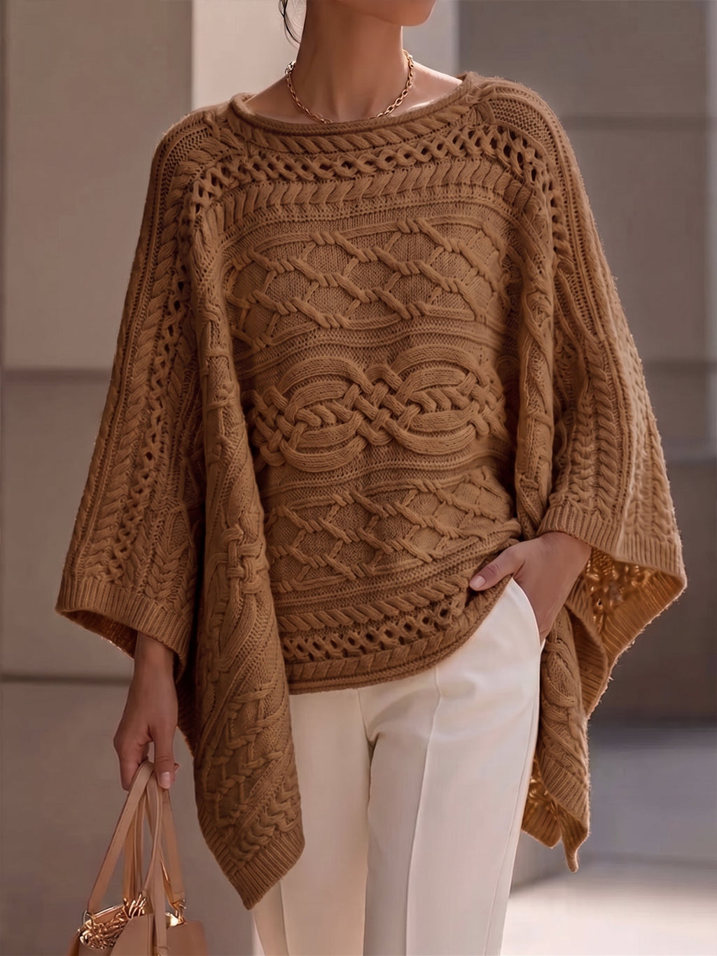 Jersey Poncho de Punto Trenzado