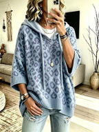 Sudadera de Punto con Capucha y Estampado Leopardo