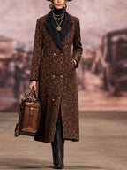 Long leopard coat with contrasting black lapel