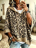 Sudadera de Punto con Capucha y Estampado Leopardo