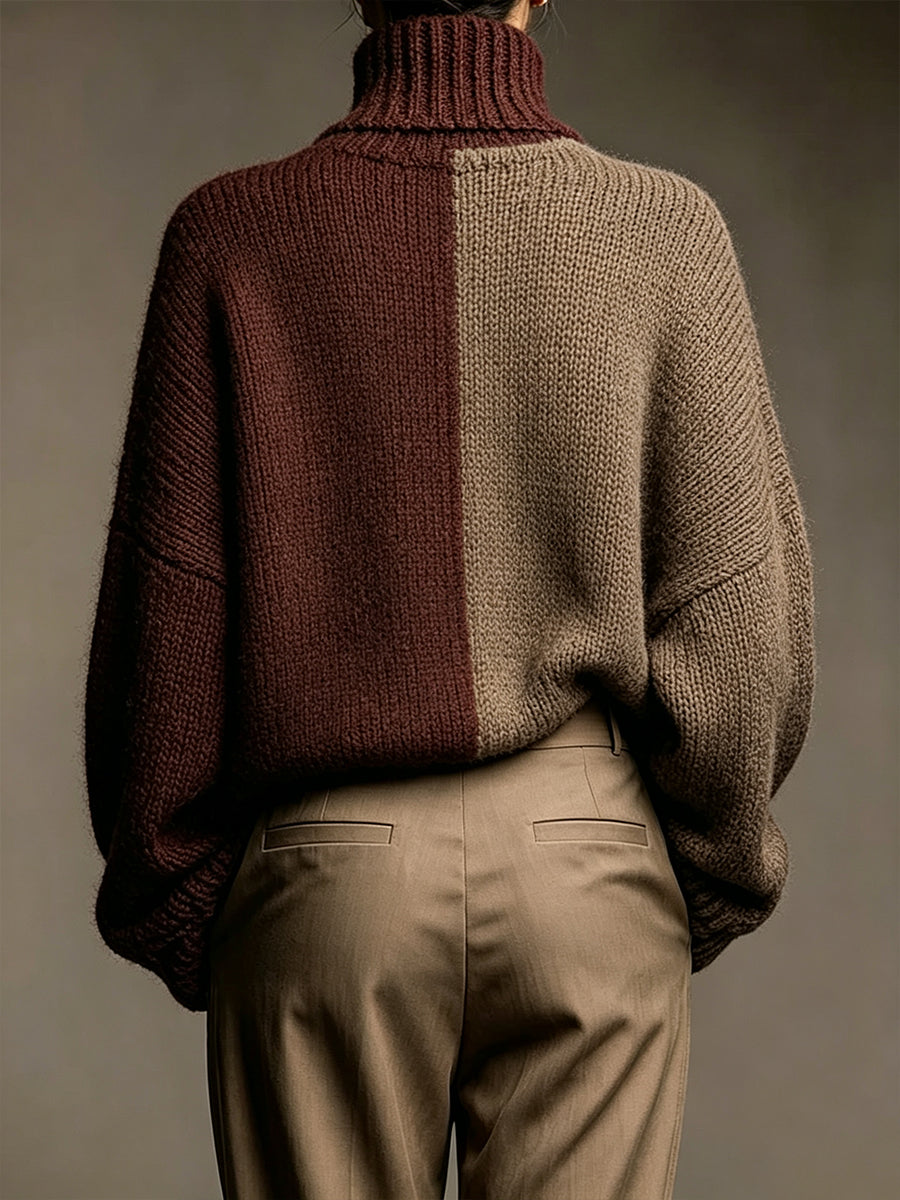 Jersey de Cuello Alto Marrón por Bloques de Color