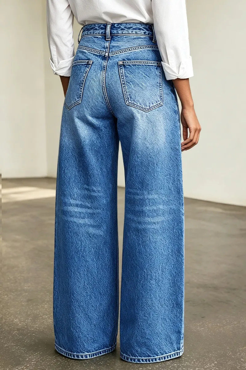 Vida jeans med hög midja och guldfärgade knappar