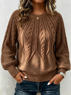 Jersey de Punto Trenzado Vertical con Cuello Redondo