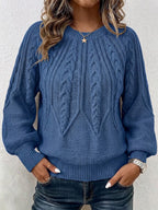 Jersey de Punto Trenzado Vertical con Cuello Redondo