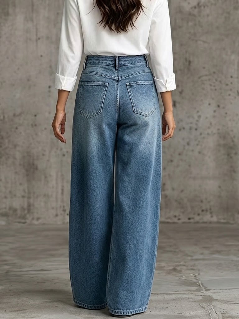 High-rise wide-leg jeans with military-style metal buttons