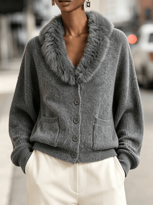 Cárdigan de Punto con Cuello de Borreguito - LOVRA DESIGN