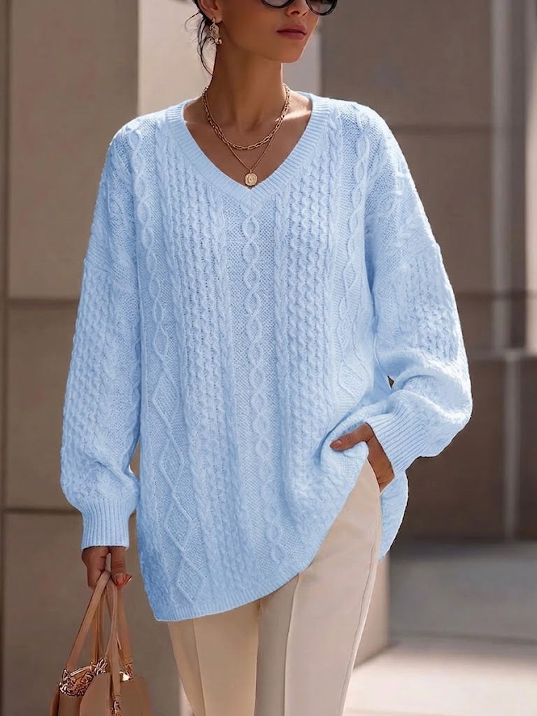 Jersey de Punto Trenzado con Cuello Pico