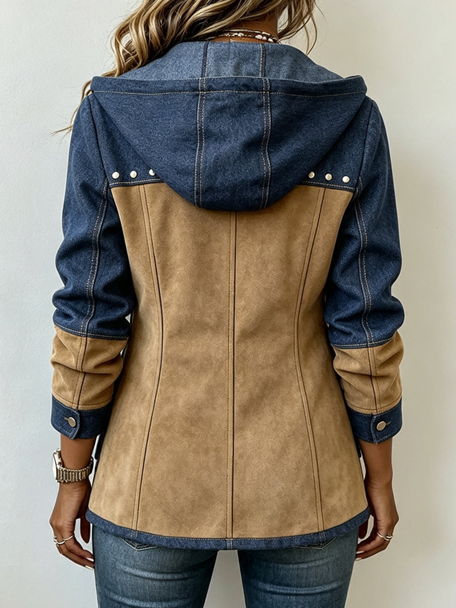 Chaqueta con Capucha en Marino y Camel