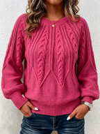Jersey de Punto Trenzado Vertical con Cuello Redondo