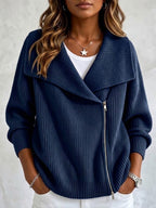 Chaqueta de Punto con Solapa y Doble Cremallera