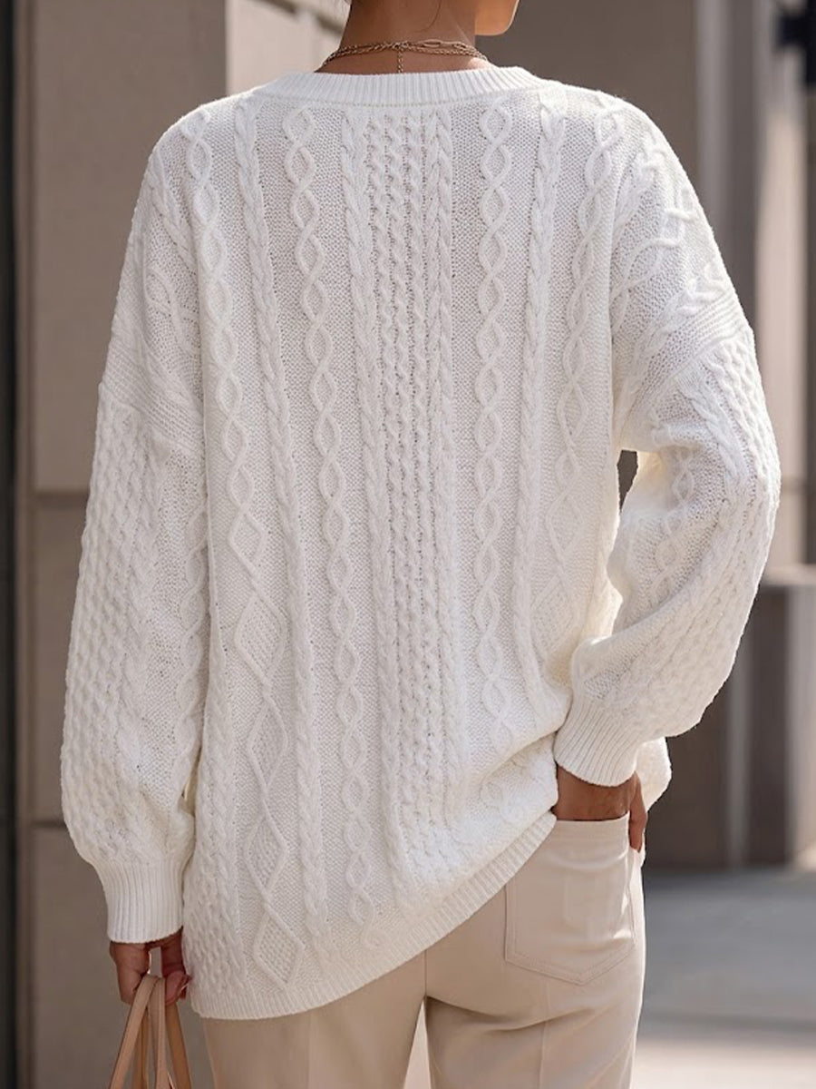 Jersey de Punto Trenzado con Cuello Pico