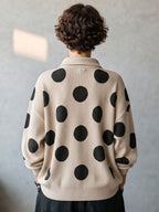 Top de Punto Oversize de Lunares con Cuello Solapa