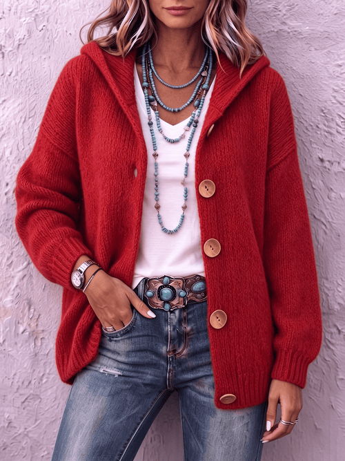 Cárdigan de Punto Rojo con Capucha - LOVRA DESIGN