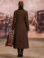 Long leopard coat with contrasting black lapel