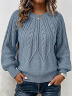 Jersey de Punto Trenzado Vertical con Cuello Redondo