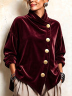 Blusa de Terciopelo Asimétrica con Botones Dorados