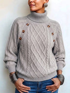 Jersey de Cuello Alto Trenzado con Botones Vintage