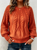 Jersey de Punto Trenzado Vertical con Cuello Redondo
