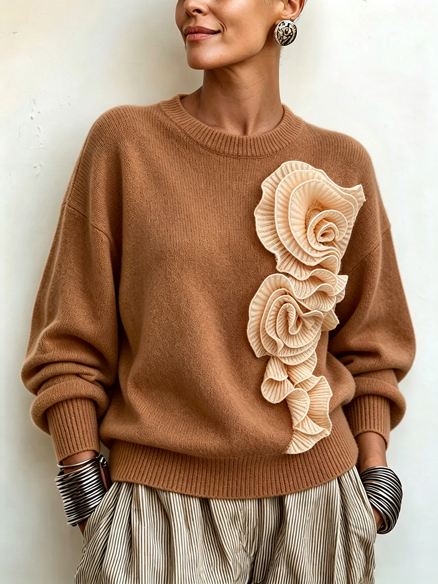 Jersey Amarillo de Punto con Flores 3D
