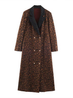Long leopard coat with contrasting black lapel
