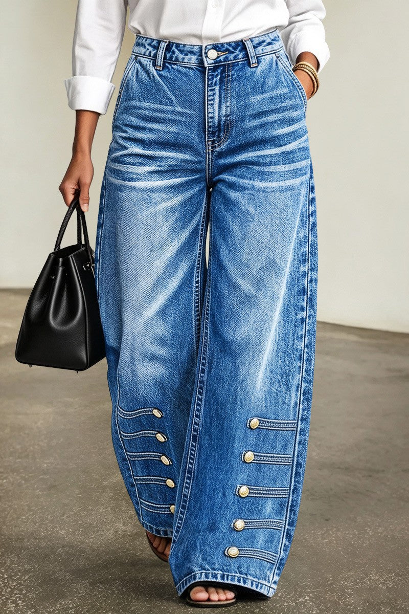 Vida jeans med hög midja och guldfärgade knappar