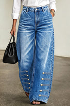 Vida jeans med hög midja och guldfärgade knappar