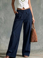 High-rise cotton and linen wide-leg trousers with flap pockets