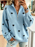 Jersey de Punto con Media Cremallera y Corazones
