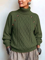 Jersey de Cuello Alto Trenzado con Botones Vintage