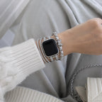 Correa Apple Watch multicapa, ajustable con eslabones y charm de mariposa, chic y elegante, modelo Zoune