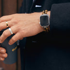 Correa Apple Watch de piedras naturales, doble hilera de perlas, eslabones metálicos, modelo Spedzire