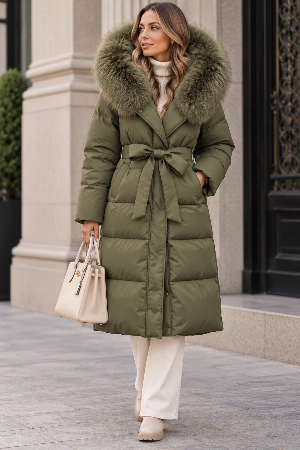 Long Faux Fur Hooded Coat