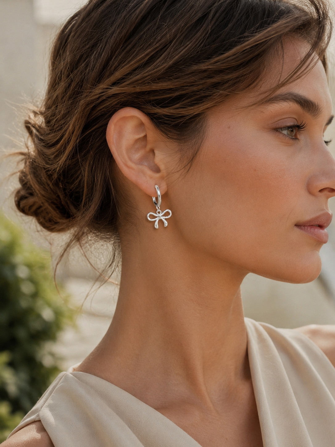 Quenby | Bow Hoop Earrings with Drop Charm