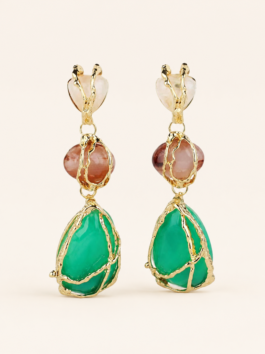 Pendientes Largos con Piedras de Colores