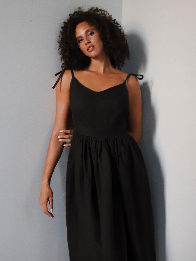 Vestido de algodón sin mangas con tirantes de nudo